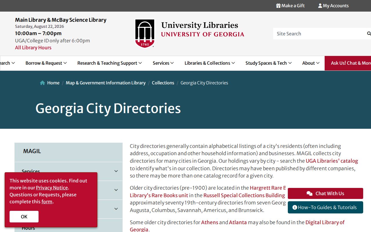 UGA catalog guidance for Georgia city directory collections