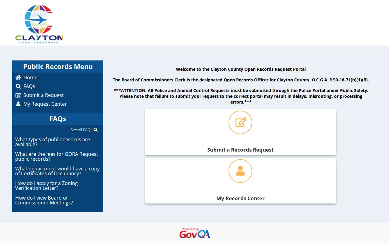Clayton County residents directory open records request portal