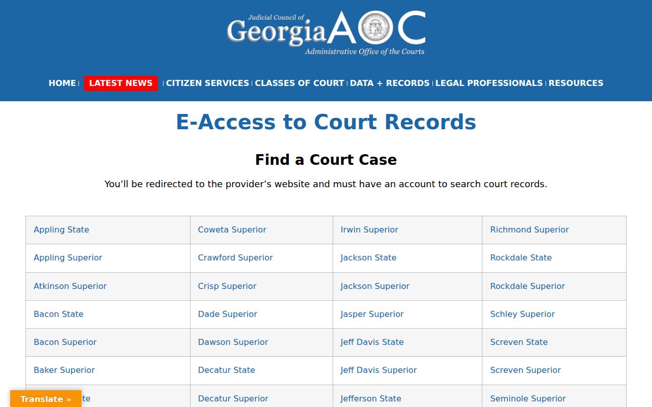 Clayton County resident lookup through the Georgia court records gateway