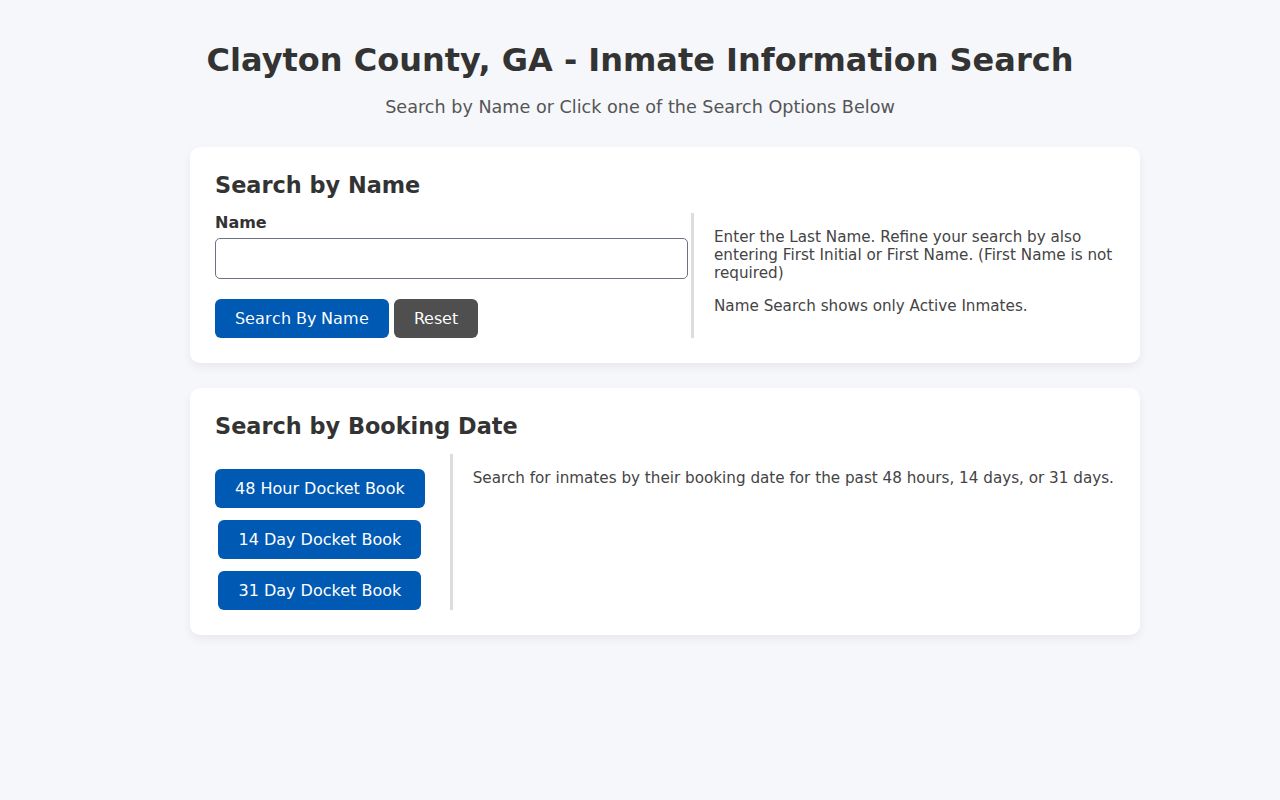 Clayton County resident records active inmate search page